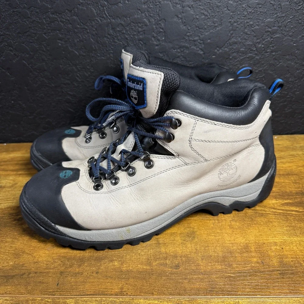 Timberland 11178 Grey Blue Leather Waterproof Hiking Boots Mens Size 12M